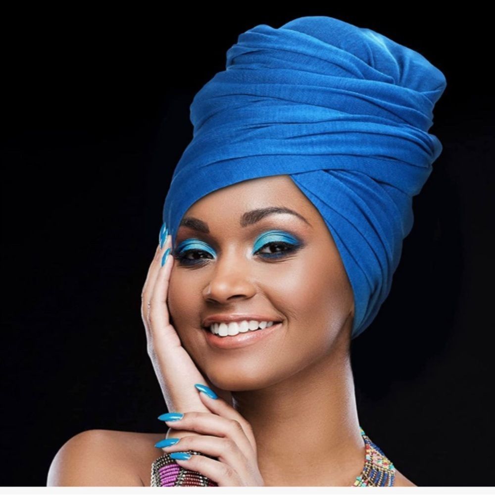 Blue Turban Headwrap Women African Turban Stretch Head Wraps Extra Long Ultra…‌